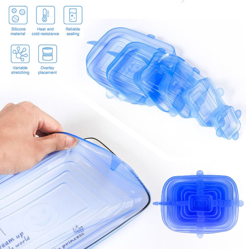 Couvercles réutilisables en Silicone extensibles, 6 pièces, bouchons frais, couvercle pour casserole, Pot, micro-ware, extensibles, couvercle magique