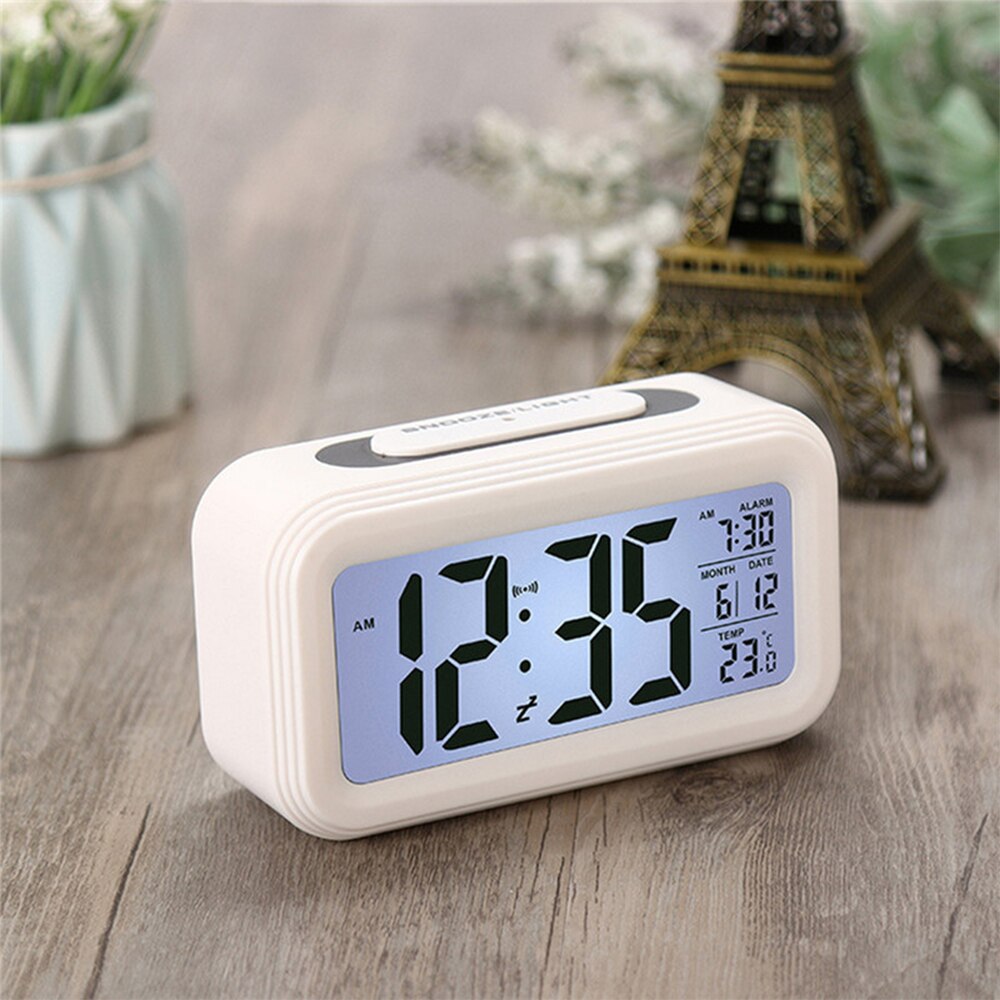LED Digital Alarm Clock Electronic Clock Smart Mute Backlight Display Temperature & Calendar Snooze Function Alarm Clock