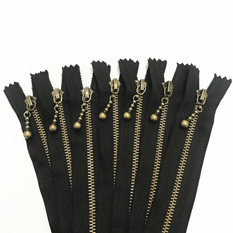 5 stks zwart 3 # (20-50 cm) 8-20 inch Ronde kraal modeling koperen rits metalen rits