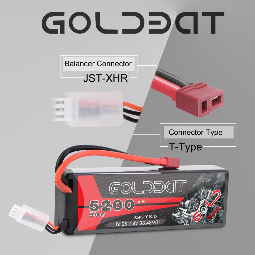 2units GOLDBAT Lipo Battery for RC 5200mAh 7.4V 50C 2S LiPo Battery with Deans XT60 Plug for RC Car Truck Truggy Tank Helicopt