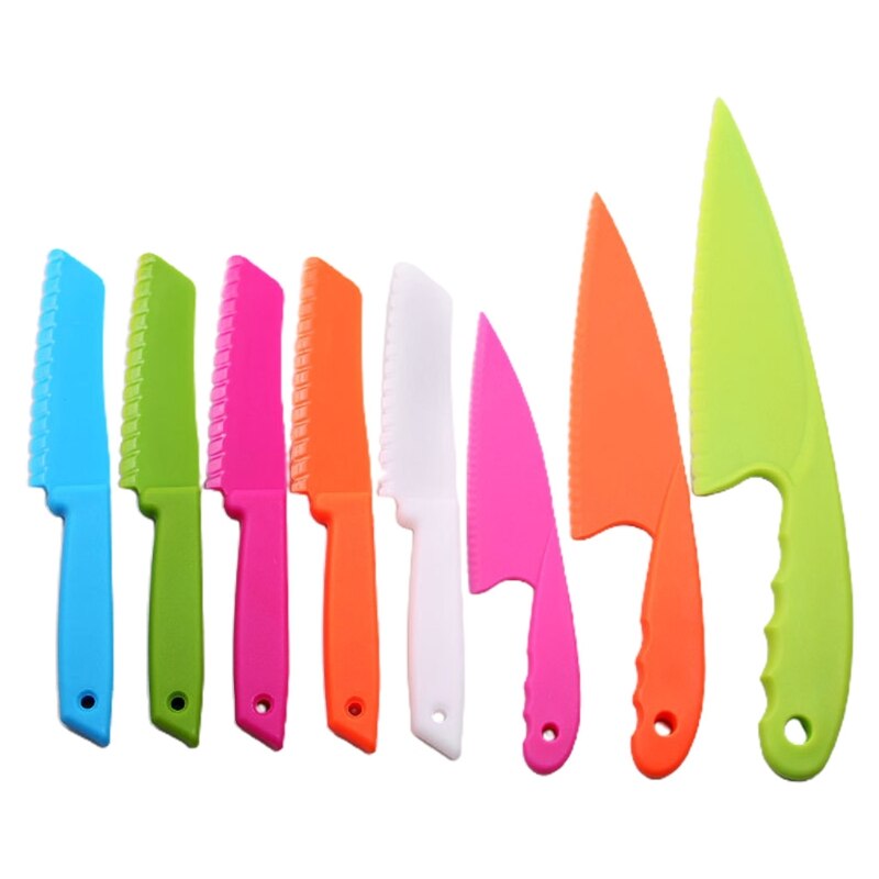 8 stk / sæt køkken småbørn kniv sæt børn børn køkken kok nylon plast brød knive frugtkage salat salat kniv: -en