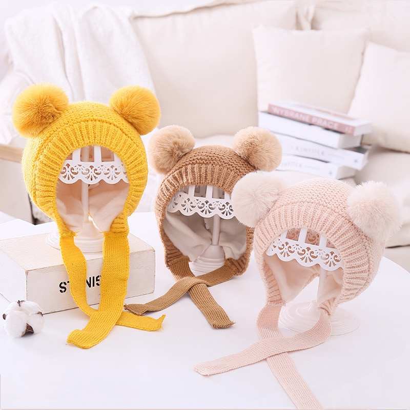 Sombrero liso para bebé, niña y niño, accesorios cálidos para invierno, sombrero de otoño, gorros con orejeras para niño de 2 a 5 años