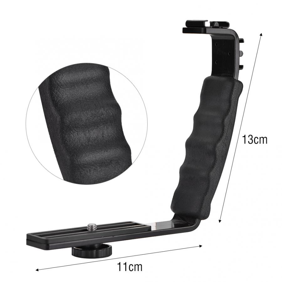 Nueva llamativa Zapata de Flash de cámara soporte en L Doble Adaptador de montaje de soporte de zapata DV micrófono luz LED doble zapata soporte Flash