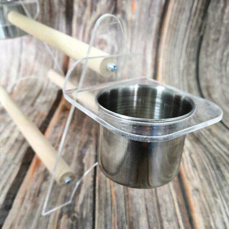 1x Birdcage Stands Parrot Bird Perch Table Top Stand Metal Wood 2 Cups Play Breeds(No Tray) 35x13x14cm