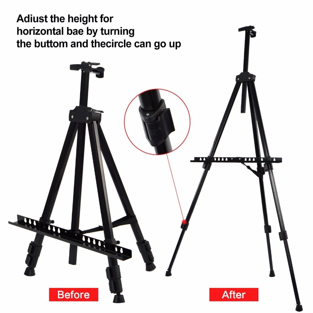 Caballete de metal ajustable para cuadros de pintura, soporte de lienzos de dibujo portátil en forma de trípode, en aleación de aluminio de , fuerte y duradero, adecuado para acomodar paneles