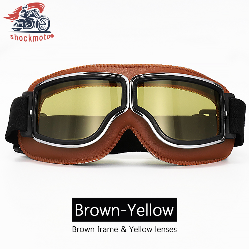 Universal Motorcycle Vintage Goggles Leather Motorbike Scooter Biker Moto Glasses Goggles for Steampunk Helmet Goggles Dustproof: Ivory