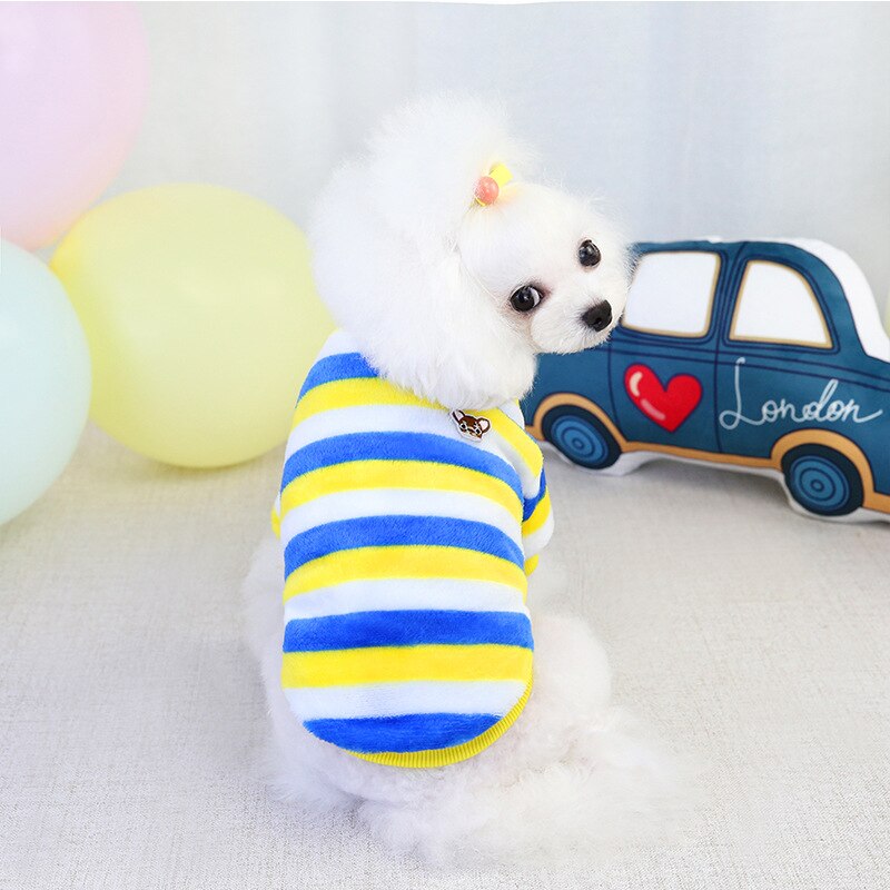 Zachte Flanellen Hond Kleding Voor Kleine Honden Winter Warm Hond Vest Regenboog Gestreepte Puppy Katten Kleding Chihuahua Poedel Shih Tzu jas: Blauw / M