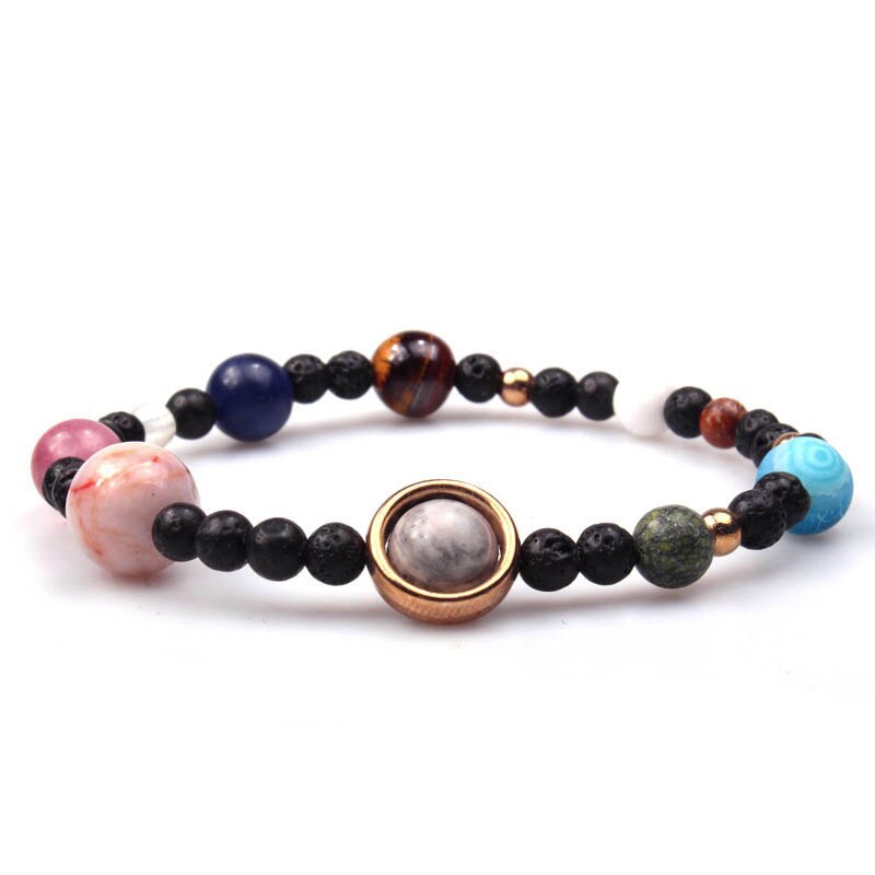 Charm Bracelet Jewelry Women Cosmic Galaxy Solar System Eight Planets Natural Stone Elastic Bracelet Bangle TOA
