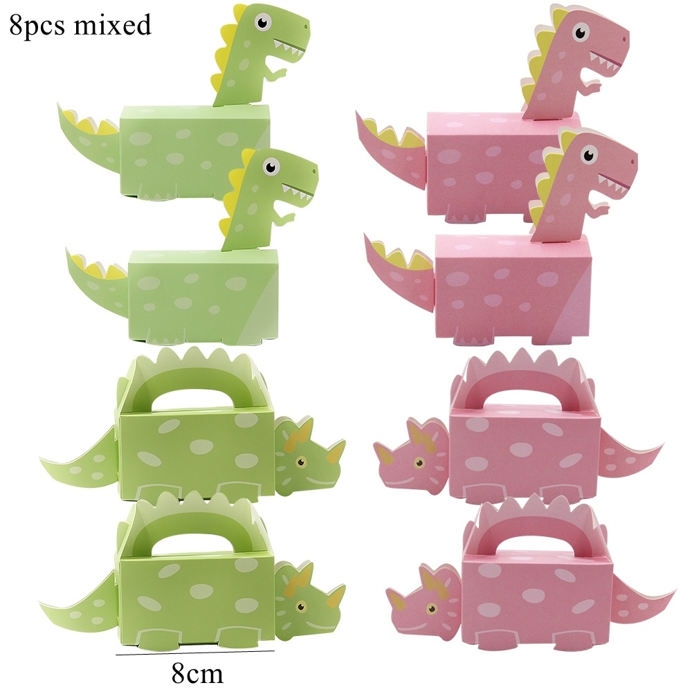 1 Juego de cajas de dulces de cartón con forma de torre de globos de dinosaurio rosa para niña, decoraciones para de feliz cumpleaños con temática de dinosaurio, suministro de: Verde claro