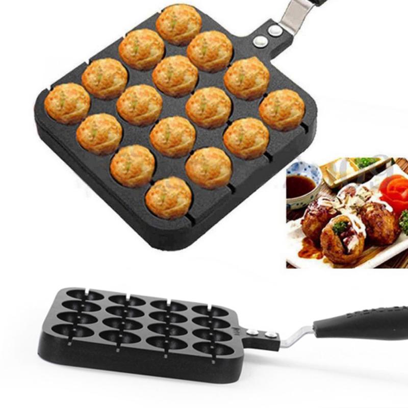 Sartén antiadherente Takoyaki de 16 agujeros, parrilla de cocina, bandeja de aluminio para hornear bolas de pulpo, plato para pastel, parrilla para cocinar albóndigas
