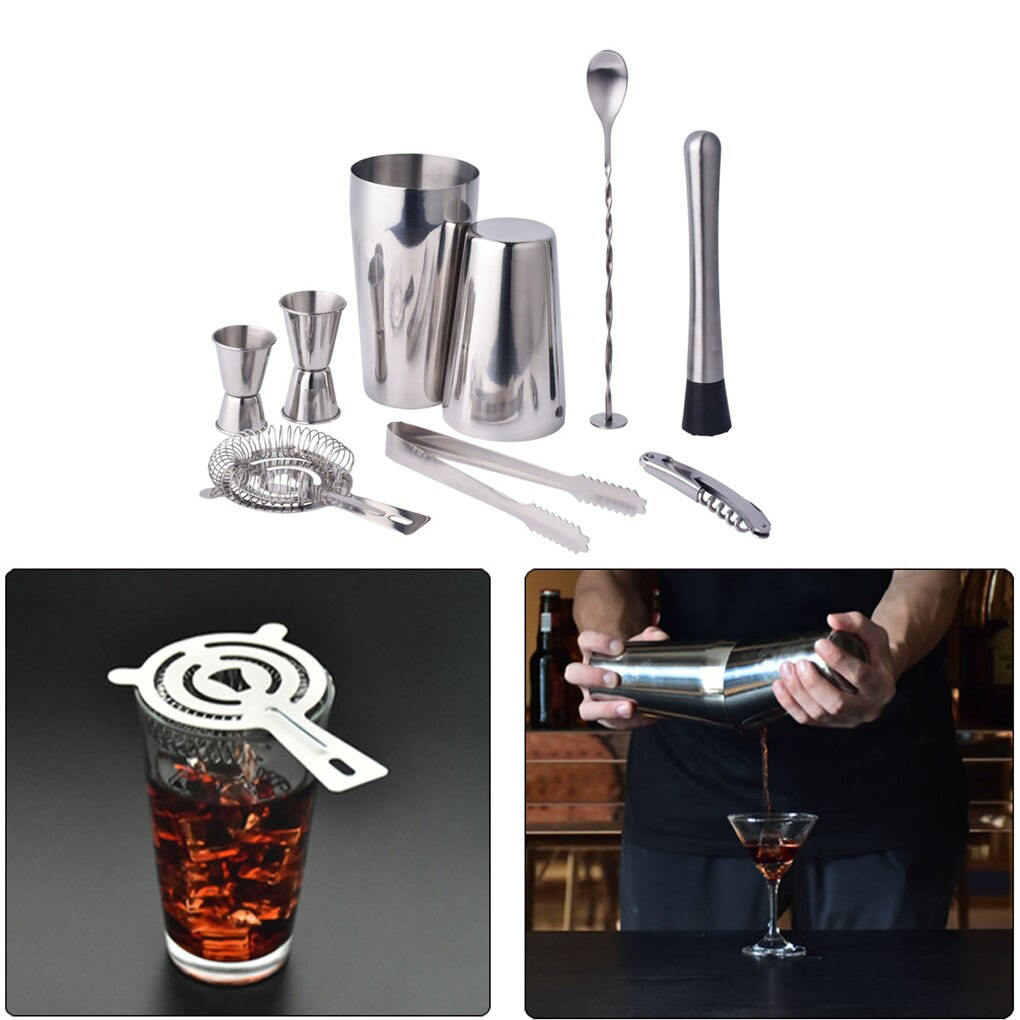 9pcs Cocktail Shaker Set Stainless Steel Cocktail Shaker Bar Wine Martini Drink Mixer Bar/Party Tool Bartender Bar Accessories