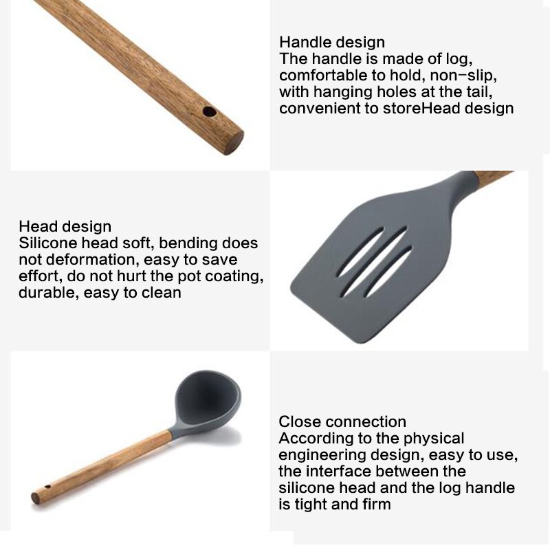 7PCS Silicone Spatulas Cooking Utensils sets Wooden Handle Non-Stick Spatula Spoon Colander Kitchen Cooking Tools Gadget BS