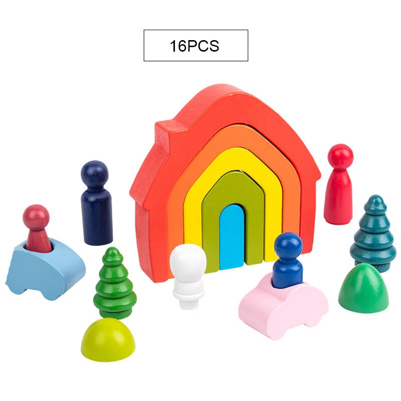 Montessori Spielzeug Gebäude Regenbogen Holz Spielzeug Montessori Bildungs Holz Spielzeug Stapeln Pädagogisches Spielzeug Für Kinder Kinder Spielzeug: CC006 16PCS