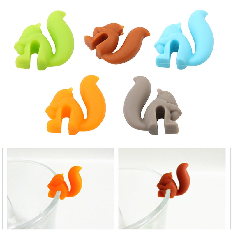 1/5Pcs Silicone Leuke Kleine Eekhoorn Herkenner Apparaat Thee-ei Cup Thee Zak Opknoping Clip Label Koken Tool theezakje Houder