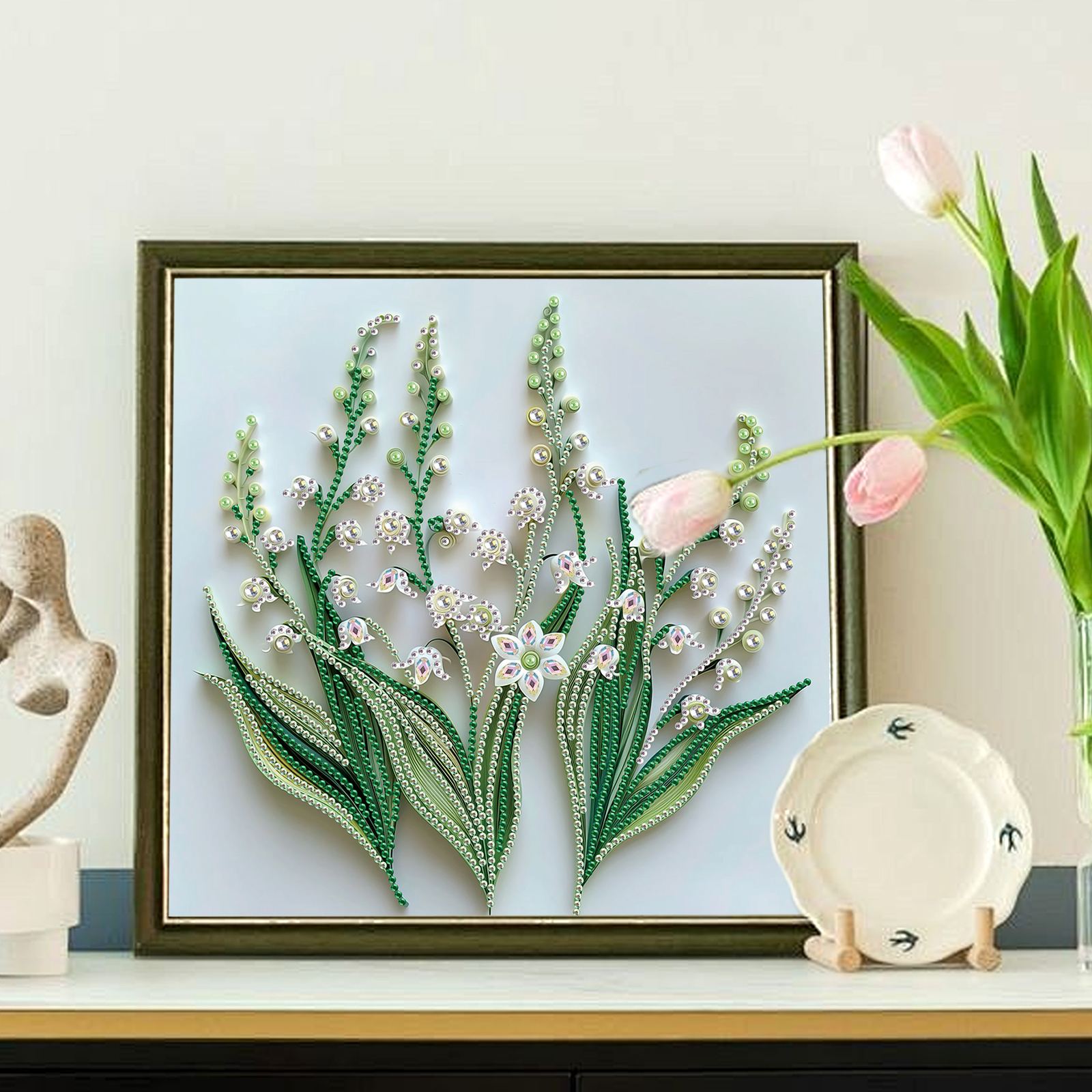 Diamantmalingssett til voksne, diy-blomster diamantkunstsett med spesielle tidligere til nybegynnere til veggdekorasjon i hjemmet