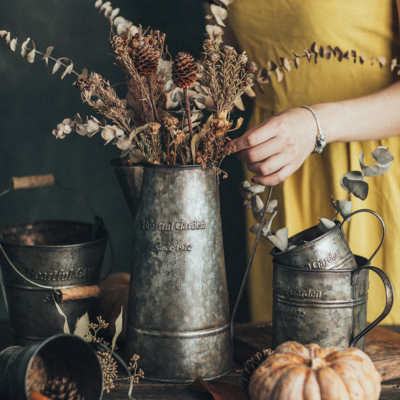 KINGLANG Amerikaanse Retro Oude Engels Afdrukken Smeedijzeren Bloem Vat Handgrepen Regeling Bloem Bloemisten