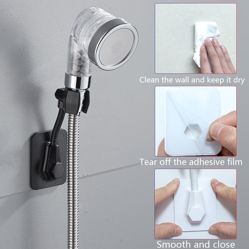 Adjustable Bathroom Shower Bracket For Bath Black Shower Rail Holder Bracket Head Strongly Stick To The Wall