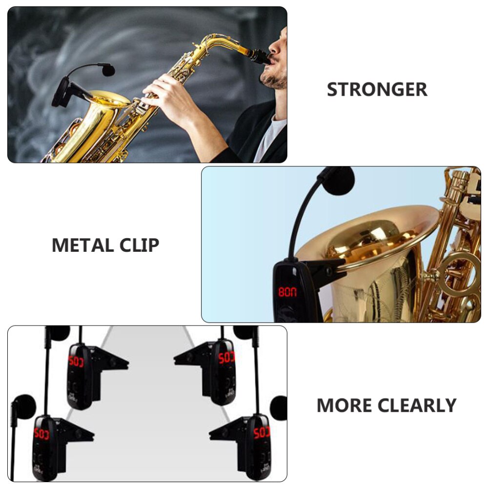 1 Set Instrument Microfoon Led Display Clip-On Draadloze Condensator Instrument Microfoon Microfoon Voor Trombone Trompet Hoorn Saxofoon