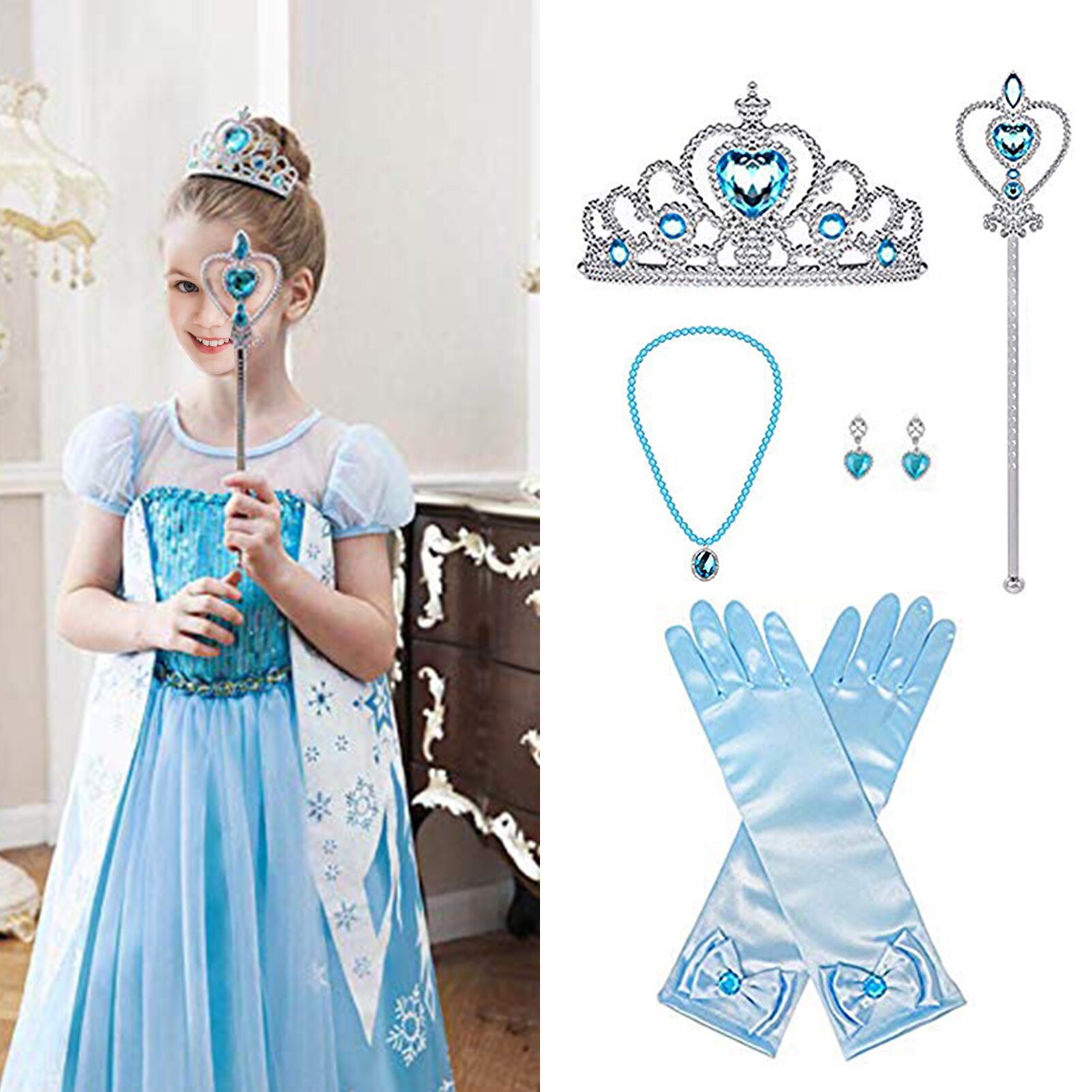 Prinses Dress Up Accessoriesprincess Dress Up Party Accessoires Prinses Kroon Handschoenen Wand Ketting Oorbellen Pretend Play Real