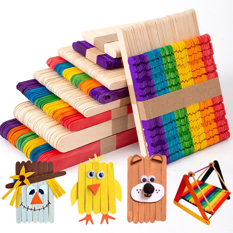 50Pcs Diy Model Maken Hout Chips Sticks Popsicle Ijs Stok Kleurrijke Ambachtelijke Creatieve Educatief Speelgoed Kinderen