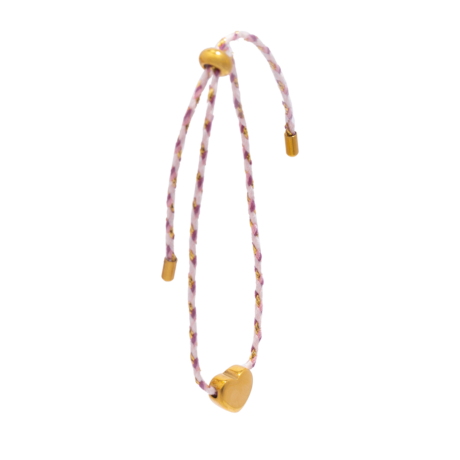 Pulsera de cuerda tejida colorida: dije en forma de corazón de acero inoxidable pulido chapado en oro de 18 quilates, joyería diaria minimalista para niñas: Morado