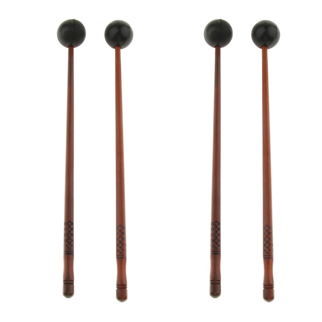 4Pcs Wood Drumstokken Staal Tong Drum Xylofoon Hamers Rubber Hamer