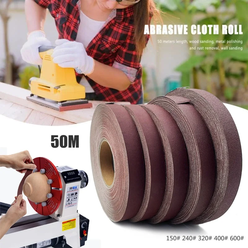 50M/rollo 150/240/320/400/600 papel de lija de pulido de grano rollo de tela de esmeril para herramientas de molienda abrasivo de carpintería
