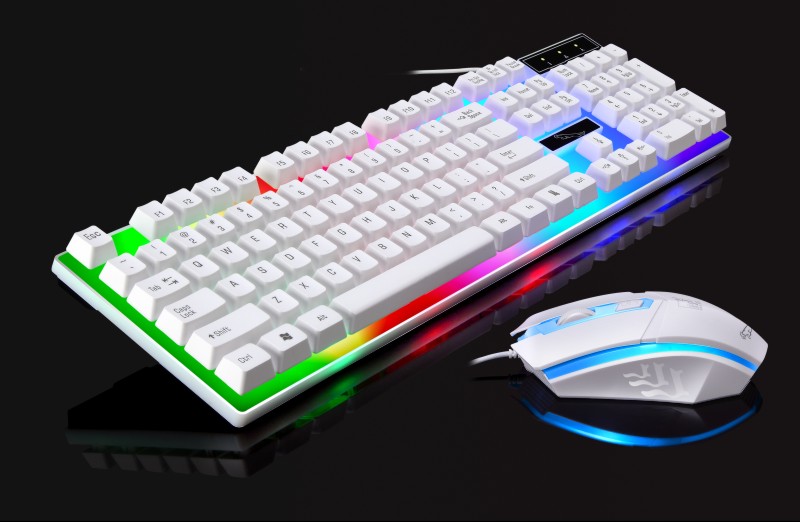 G21 wired mechanical suspension keyboard set led color backlit gaming keyboard and mouse set wired keyboard wired mouse: white