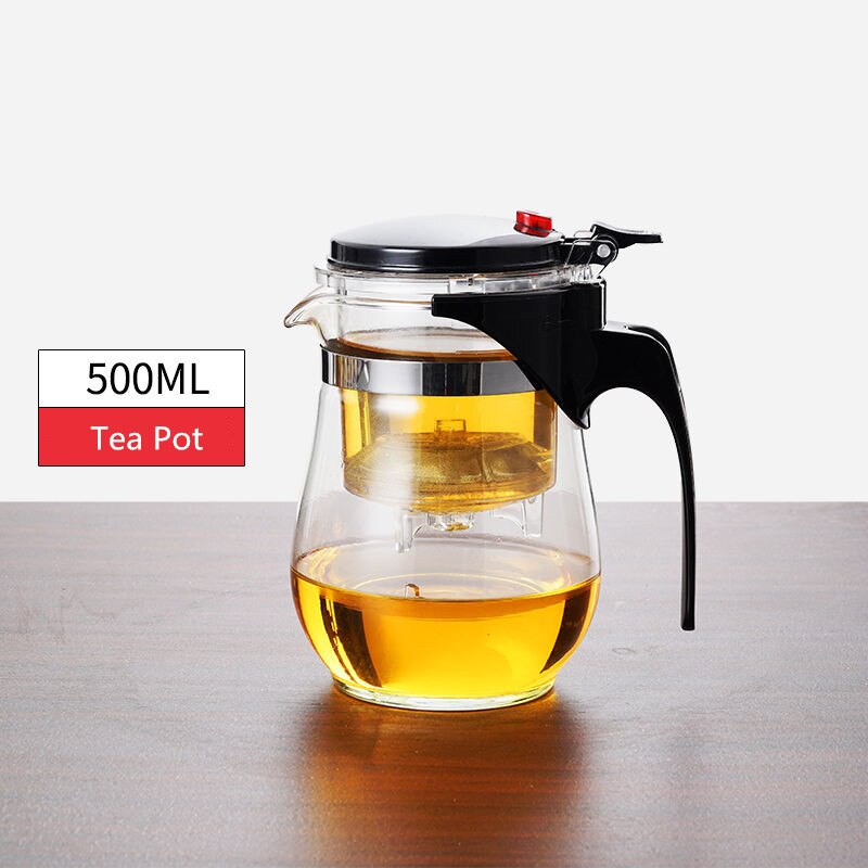 Heat Resistant Glass Tea Infuser Tea Pot Chinese Kung Fu Tea Set Puer Kettle Coffee Glass Maker Convenient Office Tea Sets: 500ML Tea Pot