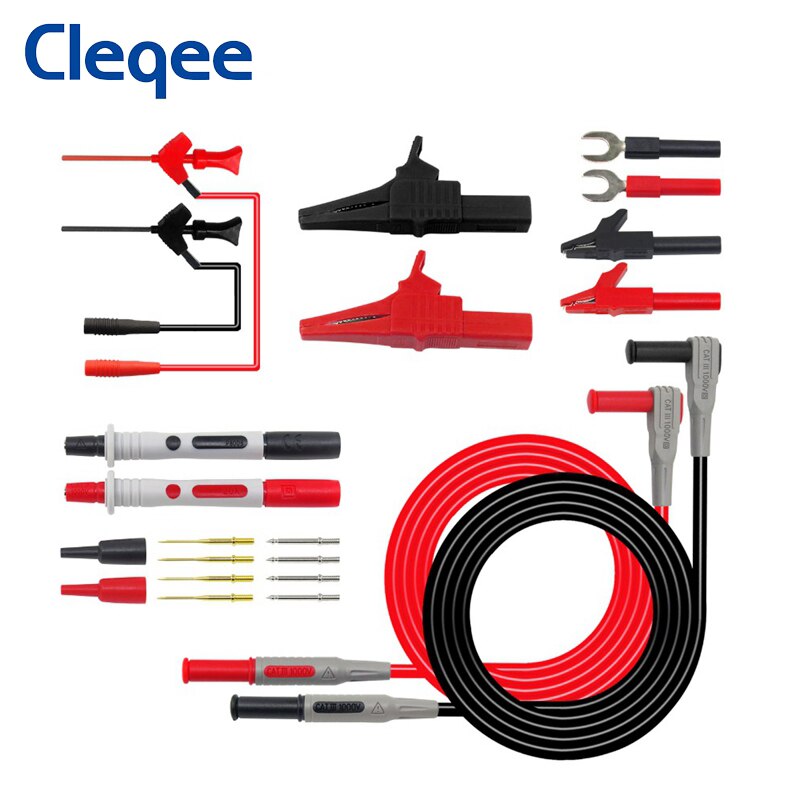 Cleqee  p1300 serie multimeter testledninger sæt 4mm bananstik kabler krokodille test krog clip probes spade stik bilværktøj