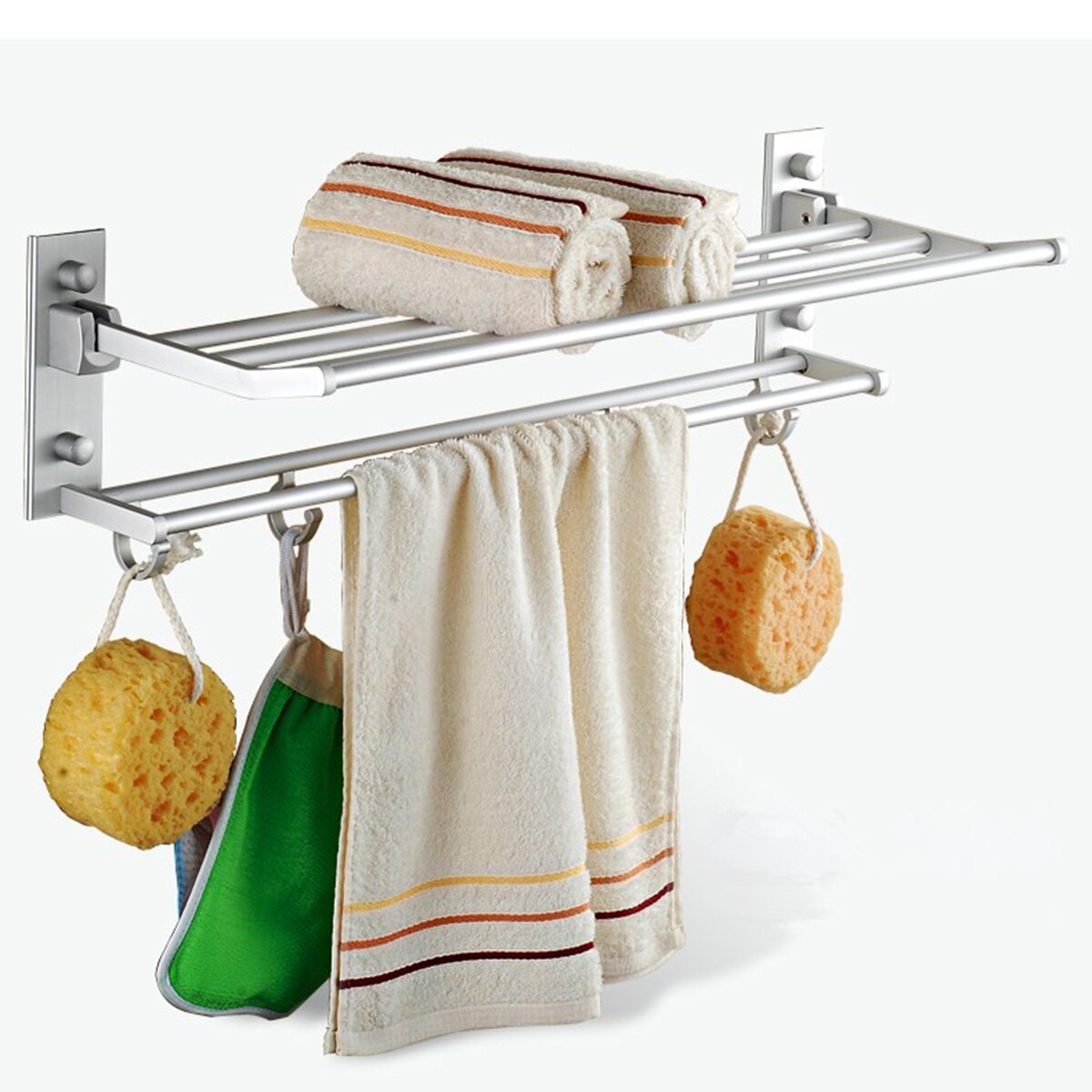Alumimum Opvouwbare Badkamer Handdoek Rack Holder Opslag Hanger Keuken Hotel Handdoek Kleren Plank Met 5 Haken