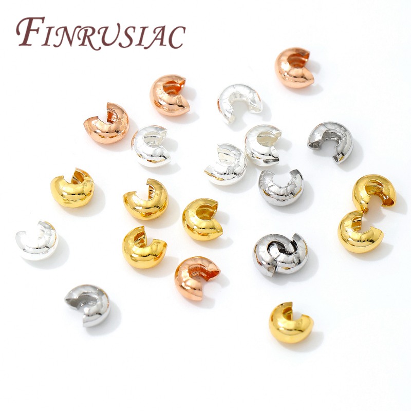 50-100 stks/partij Messing Ronde Covers Crimp End Kralen 3mm/4mm Spacer Kralen 18K Real vergulde Sieraden Maken Accessoires DIY