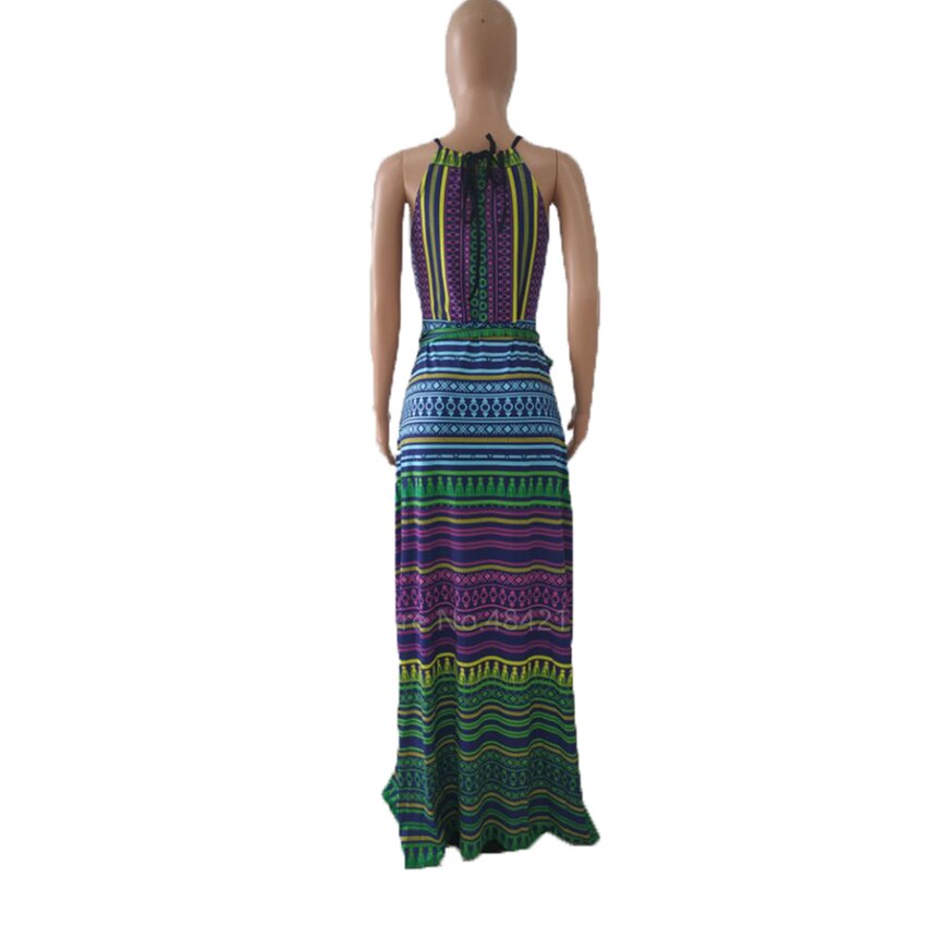 Vestido Dashiki africano para mujer, sin mangas, de cintura alta, largo, a rayas, ropa africana tradicional