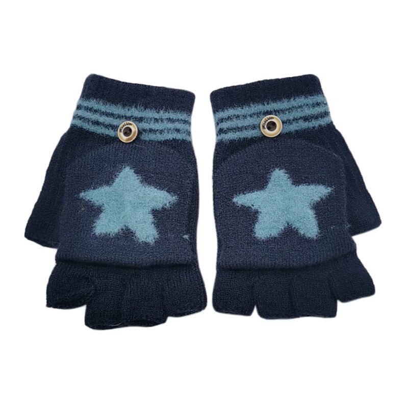 Baby Winter Gloves Children Girl Boy 8-14 Years Half Finger Flip Cover Gloves Boys Girls Warm Children Mittens Knitted Gloves 1