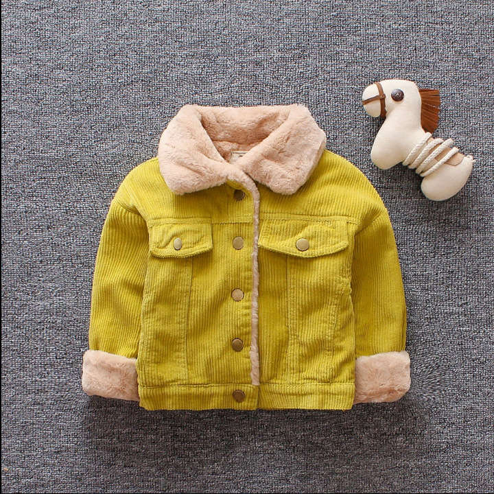 Efterår & vinter corduroyjacket baby pige & dreng børn frakke cool brun jakke frakke tøj solid tyk gul jakke: Gul / 3t