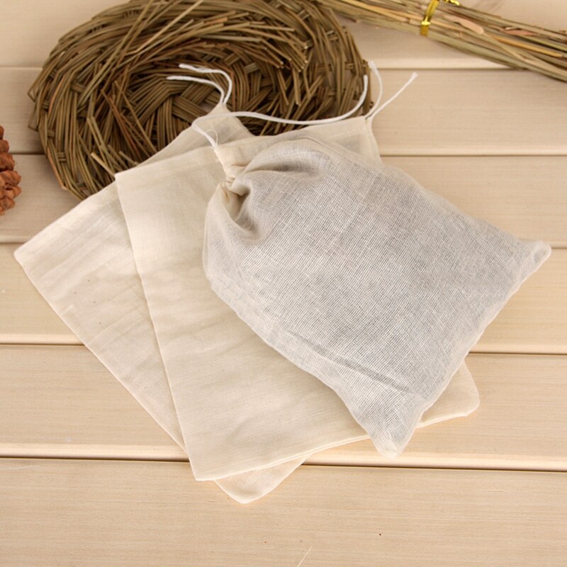 10x Disposable Tea Filter Bags Empty Cotton Drawstring Seal Filter Tea Bag Pouch
