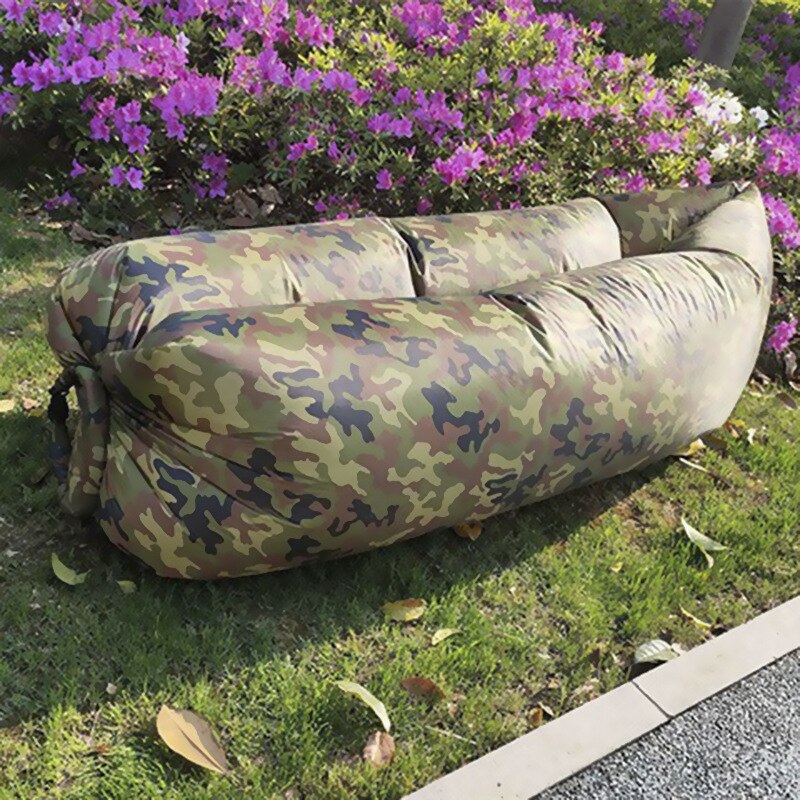 Sofá de aire inflable para acampar al aire libre, tumbona ultraligera plegable, asiento portátil para adultos y niños, Picnic, cama para dormir en la playa: Camouflage