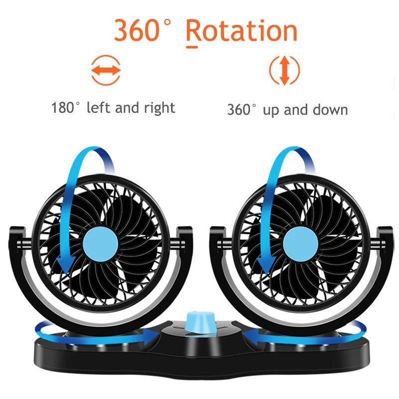 Car Dual Fan Car Interior Accessories 360 Degrees-round Car Cooling Accessories Swing Fan Ventilation Board Summer 12V/24V