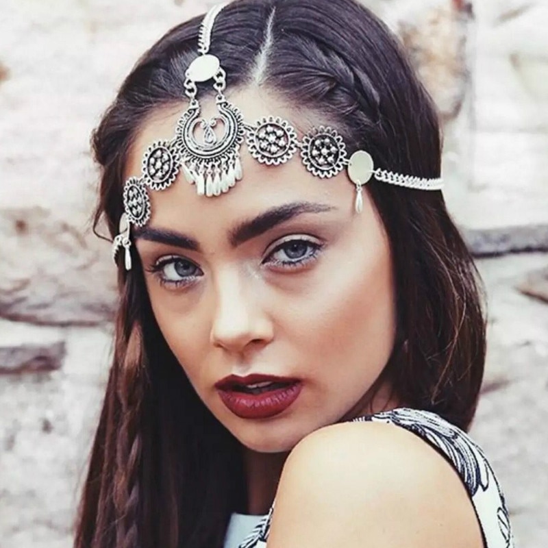 Bohemian Etnische Mode Hoofdband Vintage Etnische Stijl Metalen Graveren Tassel Haarband Meisjes Haar Accessoires