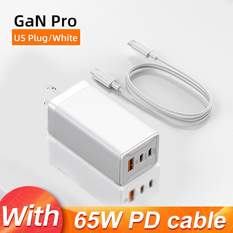Ładowarka USB 65W szybkie ładowanie 4.0 3.0 QC4.0 QC PD3.0 PD USB-C typ C szybka ładowarka USB dla iPhone 12 Pro Samsung Macbook iPad: US With Cable White