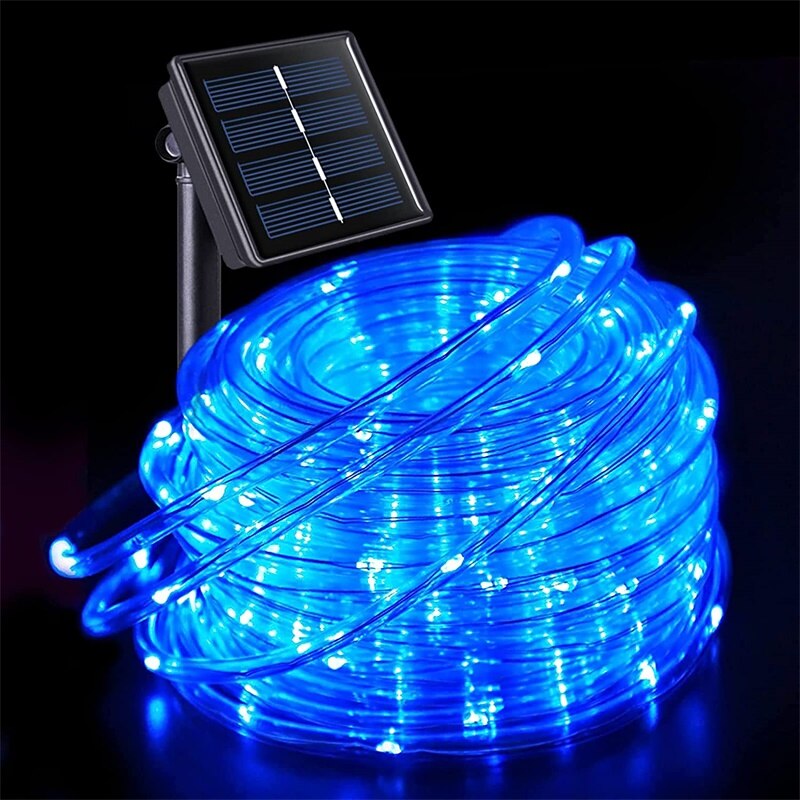 Led Solar Tube Lamps Fairy Neon Tube String Lights 7/12/22M For Year Christmas Street Solar Garden Outdoor Decoration IP65: Blue / 12M 100LEDs