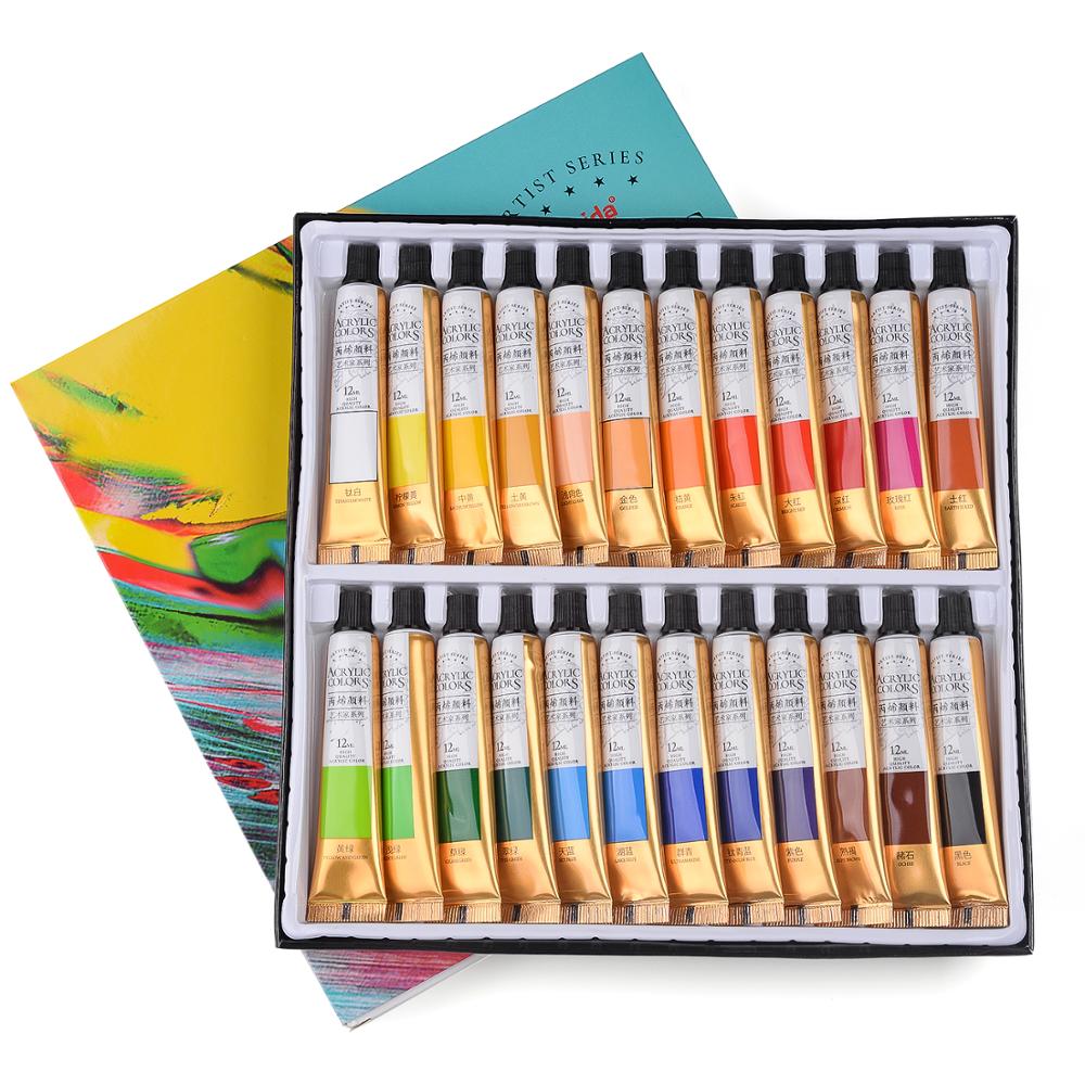 Acrylic Paints Set 12ml Tube Waterproof Colors Hand Painted Wall Fabric Canvas Painting for Kids DIY Art Supplies