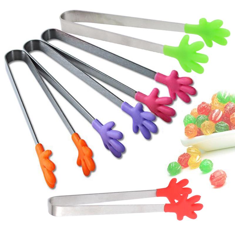 4Stck/5Stck Küche Lebensmittel Zange klein Palme Silikon Lebensmittel Zange Eis Süssigkeit rostfrei Stahl nicht-Unterhose Mini Zange Utensil zufällig Farbe