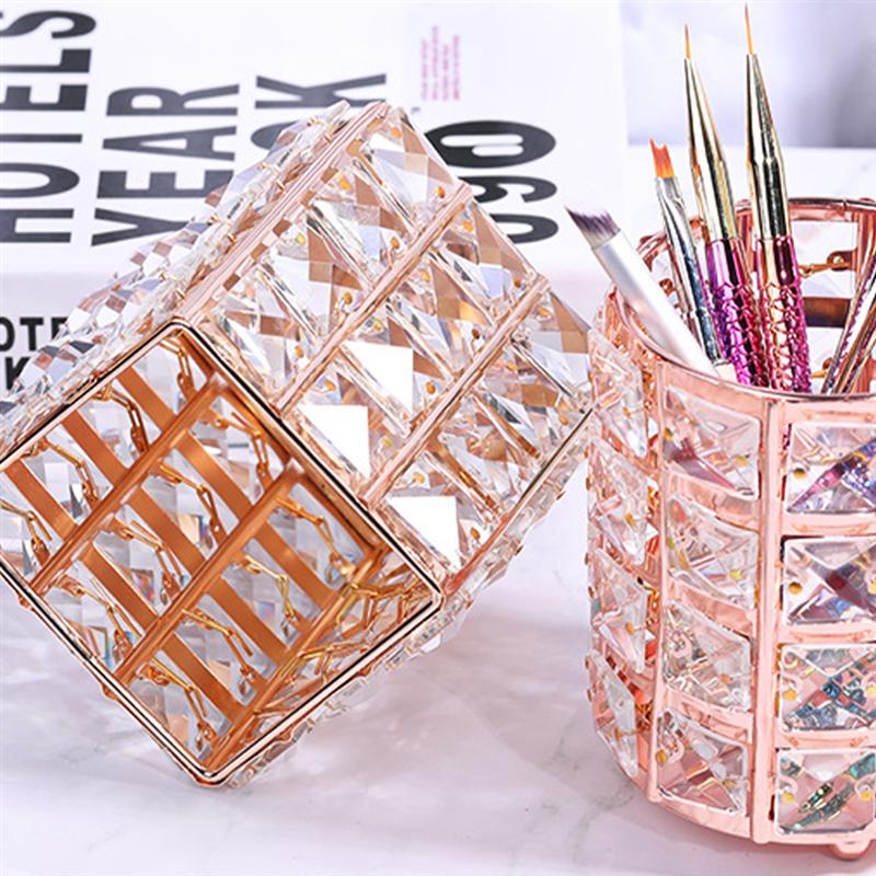 Make-Up Kwasten Houder Kristal Pen Pot Desktop Organizer Diversen Opslag Container Voor Thuis Slaapzalen (Golden, Vierkant)