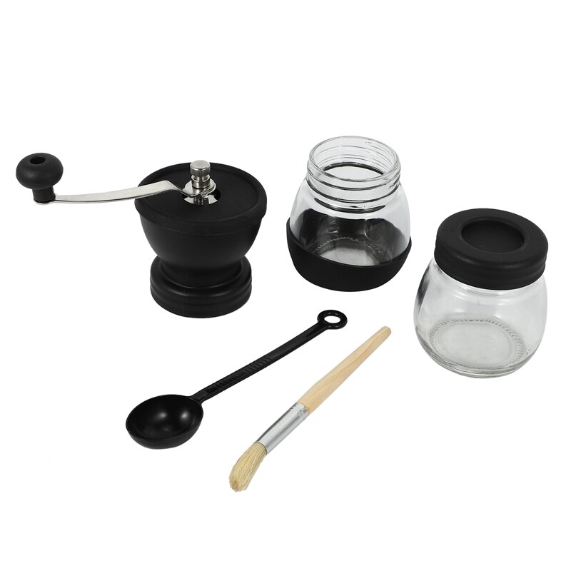 Manual Coffee Grinder With Ceramic Burrs, Hand Coffee Mill With Two Glass Jars Brush And Tablespoon Scoop