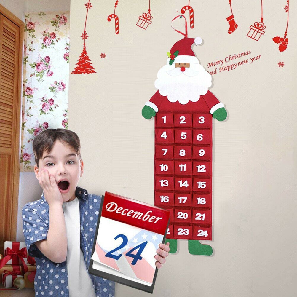 Vilten kerstkalender advent kerstman/sneeuwpop/hert 24 daagse hangende adventskalender kerstversiering voor in huis