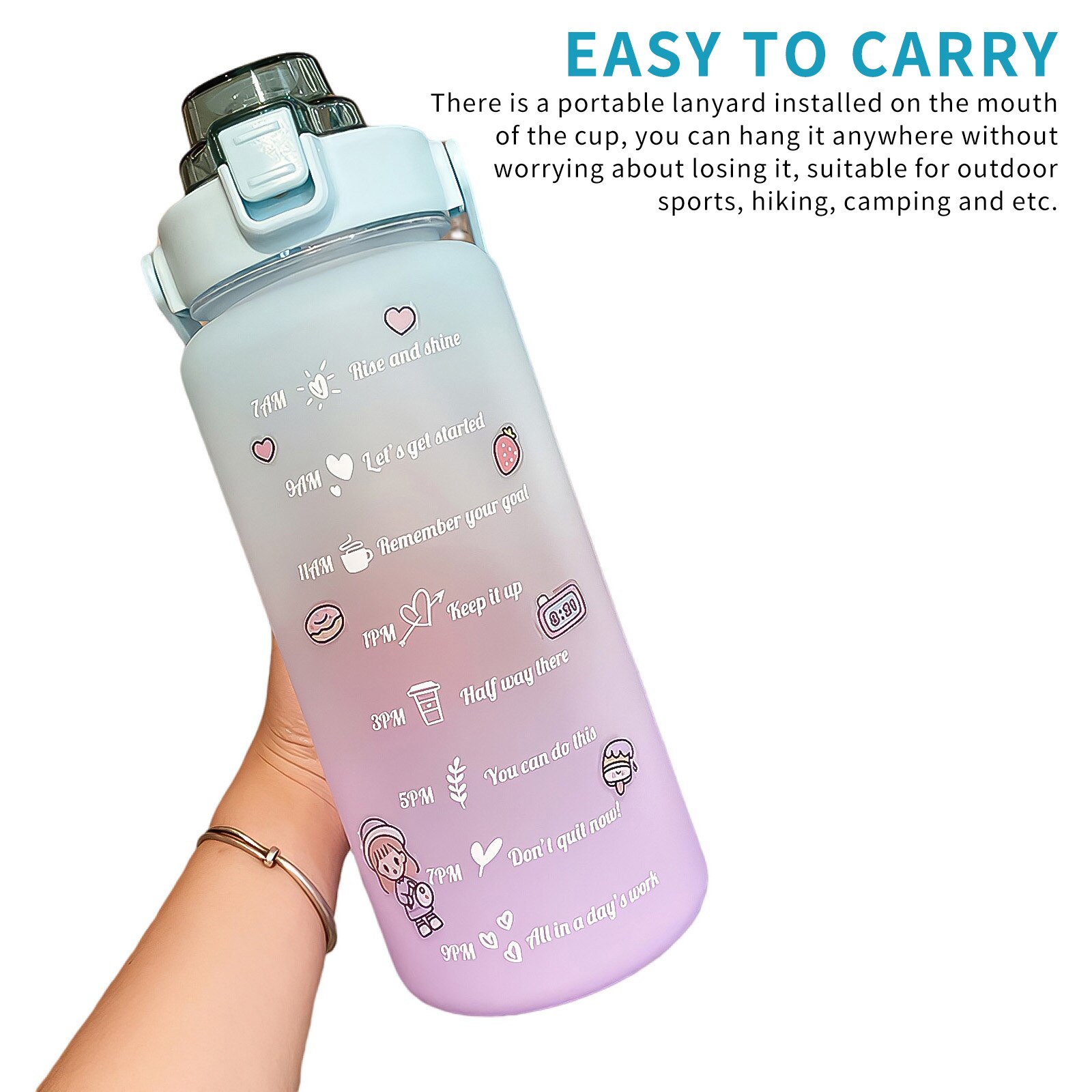 Aufkleber Wasser Flasche Mit Stroh 2000ml Nette Tragbare Skala Flasche Für Wasser Ich bin Freien Reise Wasserkocher Für Erwachsene Studenten Trinken krüge