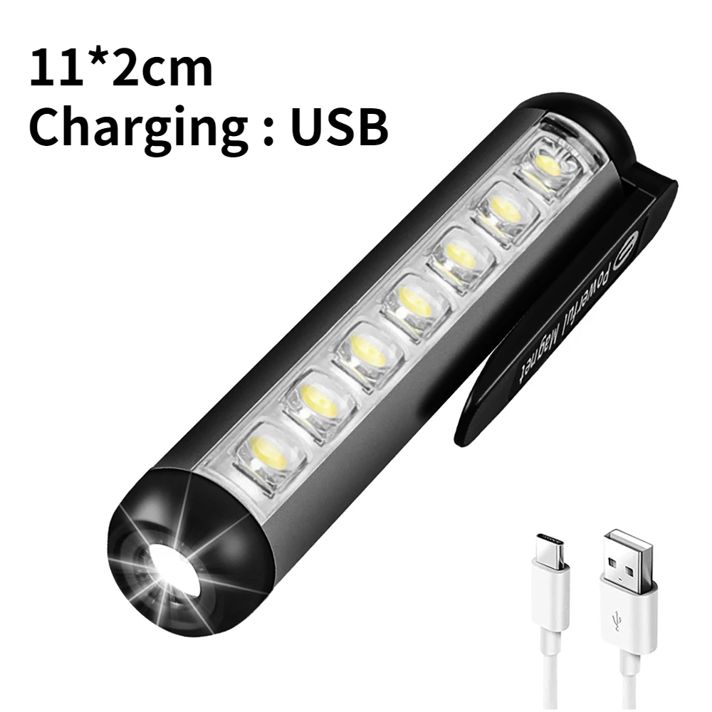 USB oplaadbare mini LED-zaklamp met clipmagneet Werklamp Lantaarn Draagbare noodtype-C-lamp Waterdichte zaklamp: Blauw