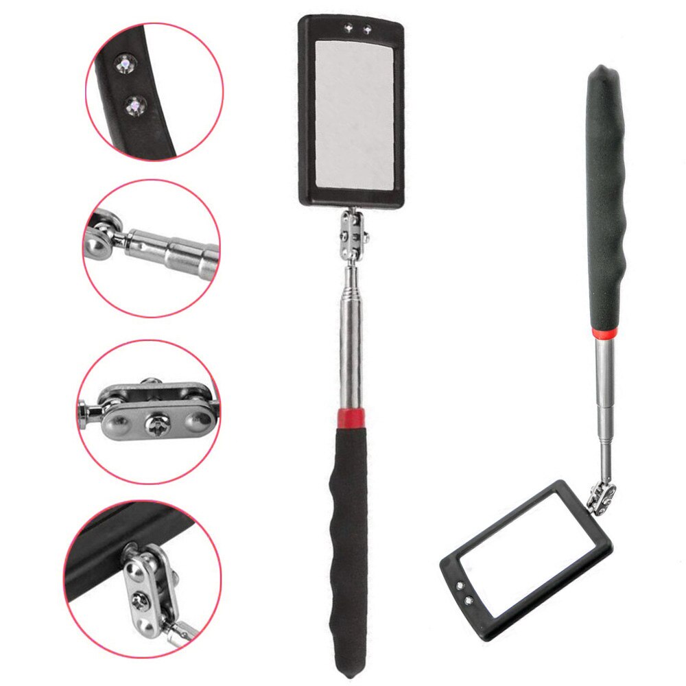 LED Lighted Vehicle Inspection Mirror Flexible Adjustable Telescoping Mirrors 360 Degree Swivel Extend Car Hand Tools