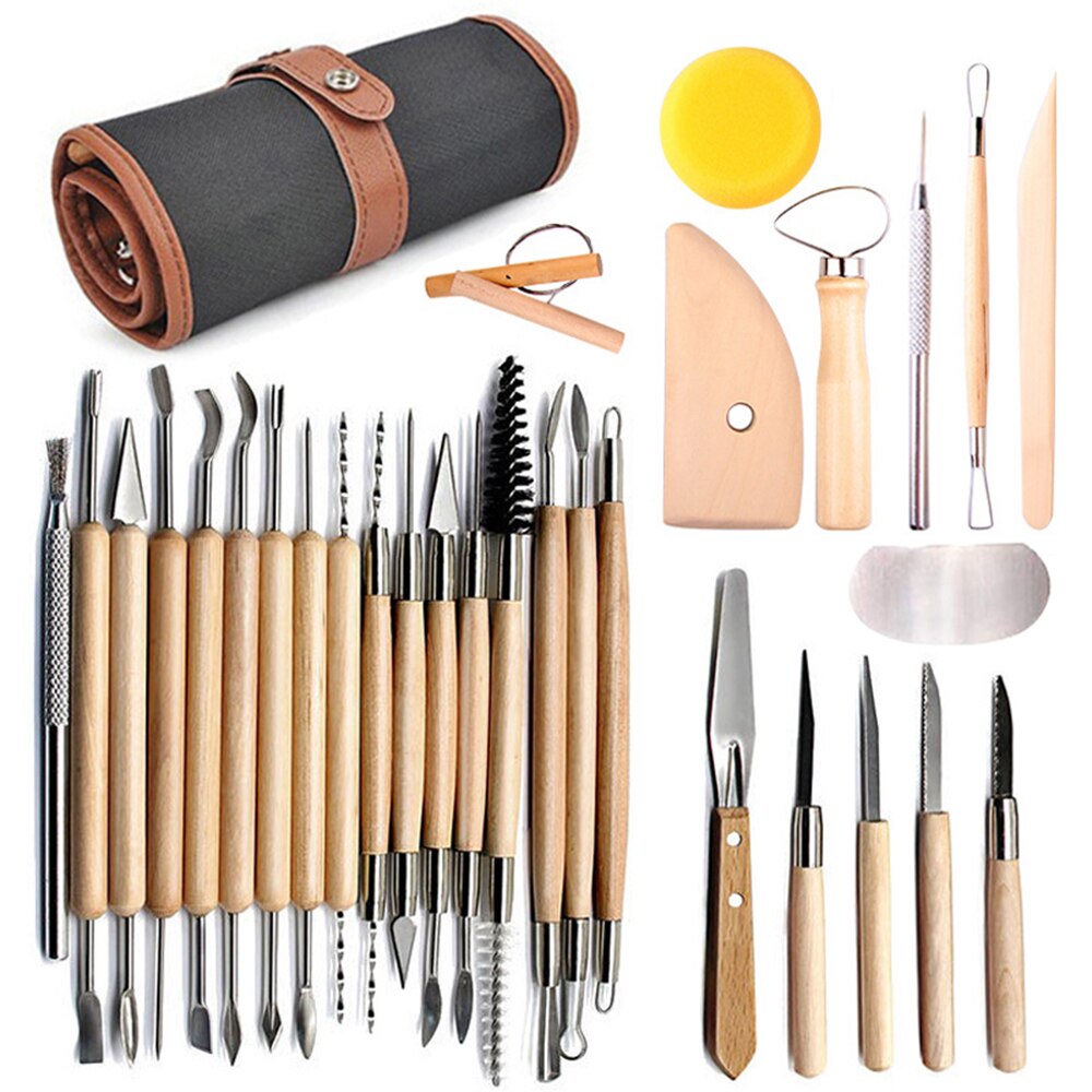 DIY Ceramics Clay Sculpture Polymer tool set Beginner&#39;s Multi-tools Craft Sculpting Pottery Modeling Carving Smoothing Wax Kit: 30pcs with bag